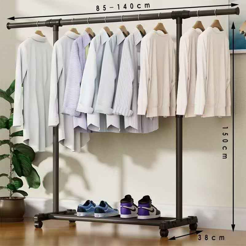 Black Double Rods Garment Rack with Wheels, Clothing Rack for Hanging Clothes,Multi-Functional Bedroom Clothes Rack,Clothing Rack with Shelves,Rolling Closet Organizer Rack