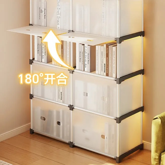 8-Cube Modular Bookshelf with Doors, PP Plastic Book Cabinet Organizer | Metal Frame Portable Book Rack for Kids, Study, Home Storage