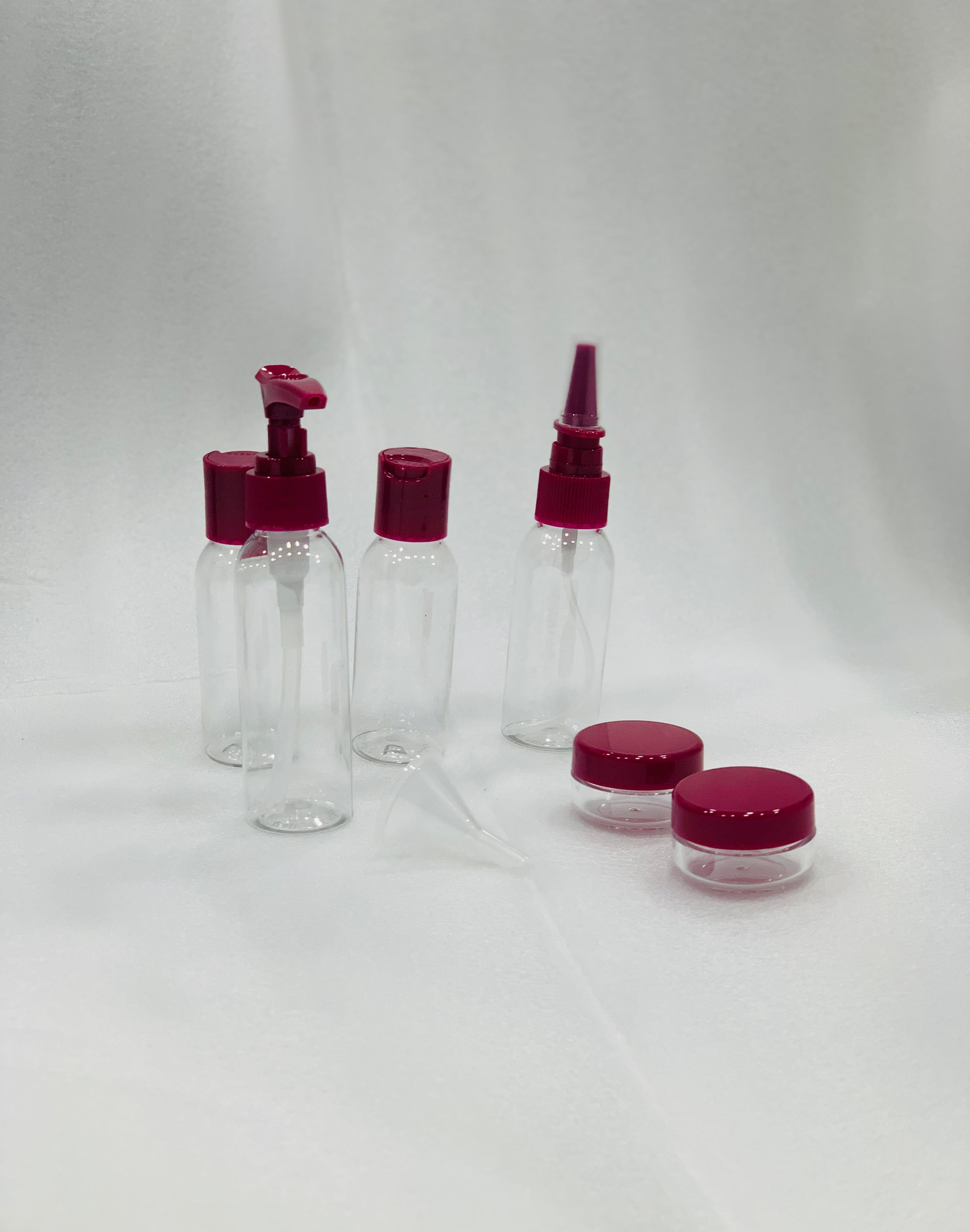 7-Pcs Refillable Travel Bottle Set Spray Lotion & Shampoo