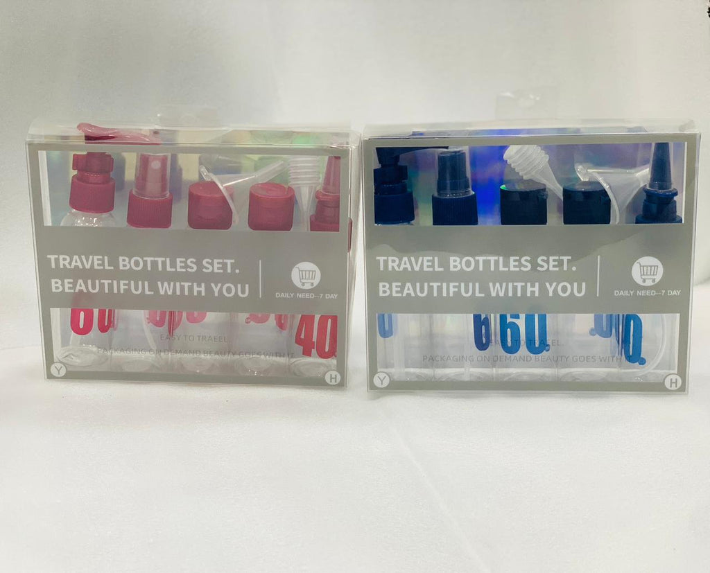 7-Pcs Refillable Travel Bottle Set Spray Lotion & Shampoo