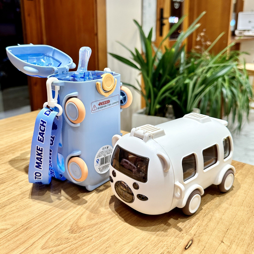 Bus-Shaped Kids Water Bottle with Moving Wheels