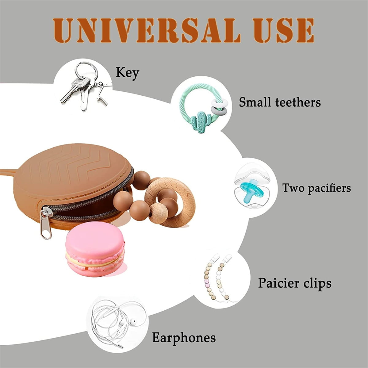 Silicone Pacifier Case & Multi-Purpose Storage Bag - Portable Travel Pouch for Baby Teethers, Earphones, Keys & Small Accessories - BPA-Free Mini Organizer with Hanging Strap