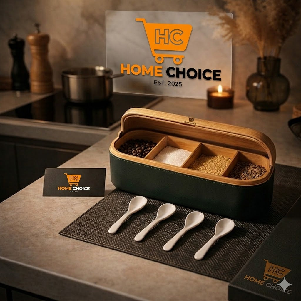 Premium Multi-Compartment Kitchen Masala Box with Serving Spoons – Spice Organizer Container