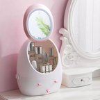Oval Mirror Cosmetic Storage Organizer, LED Light Makeup Storage Box.