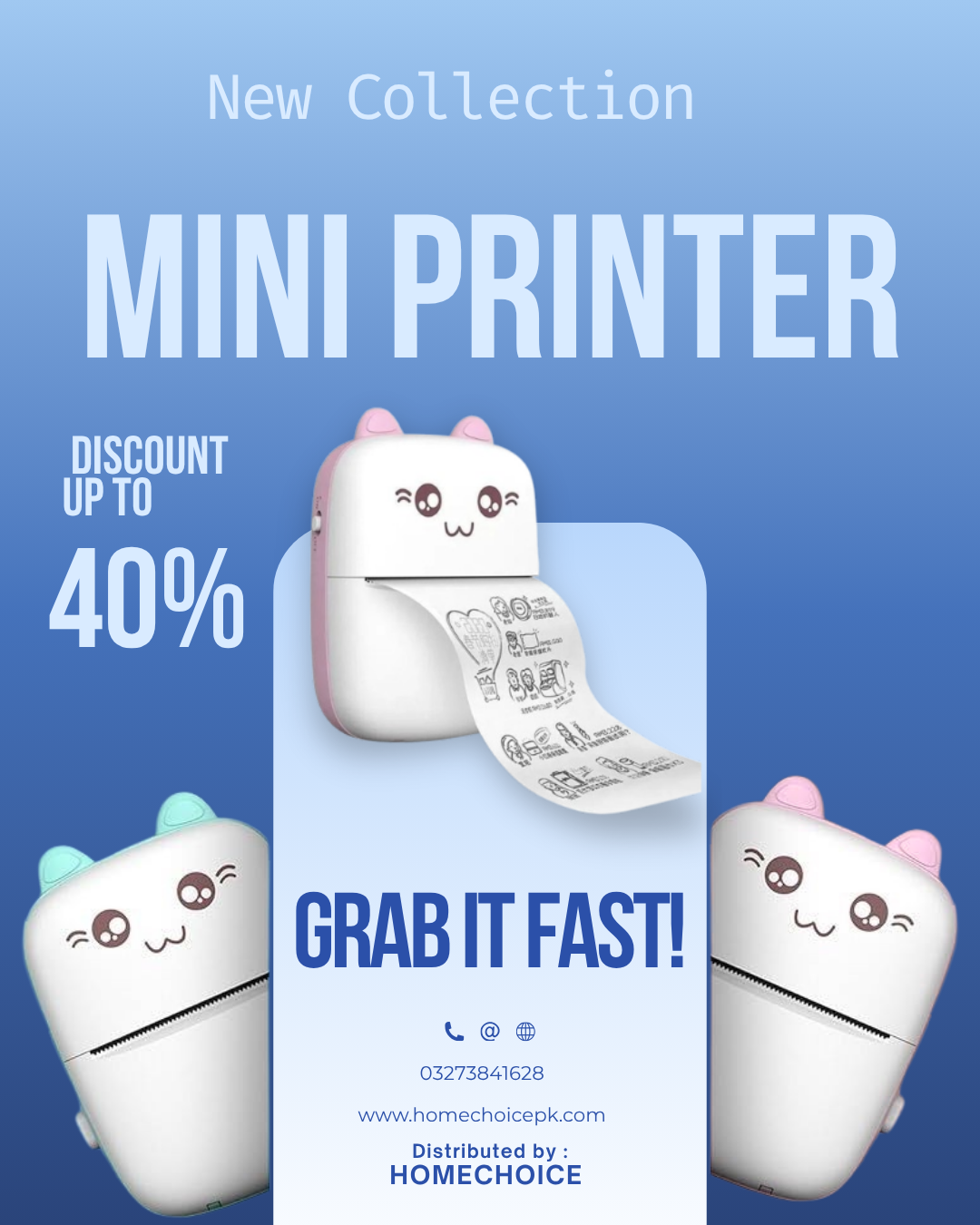 Mini Portable Bluetooth Thermal Printer – Cute Cat Design Pocket Label & Photo Printer