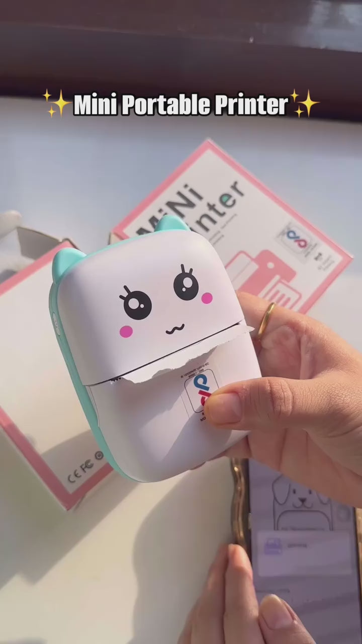 Mini Portable Bluetooth Thermal Printer – Cute Cat Design Pocket Label & Photo Printer